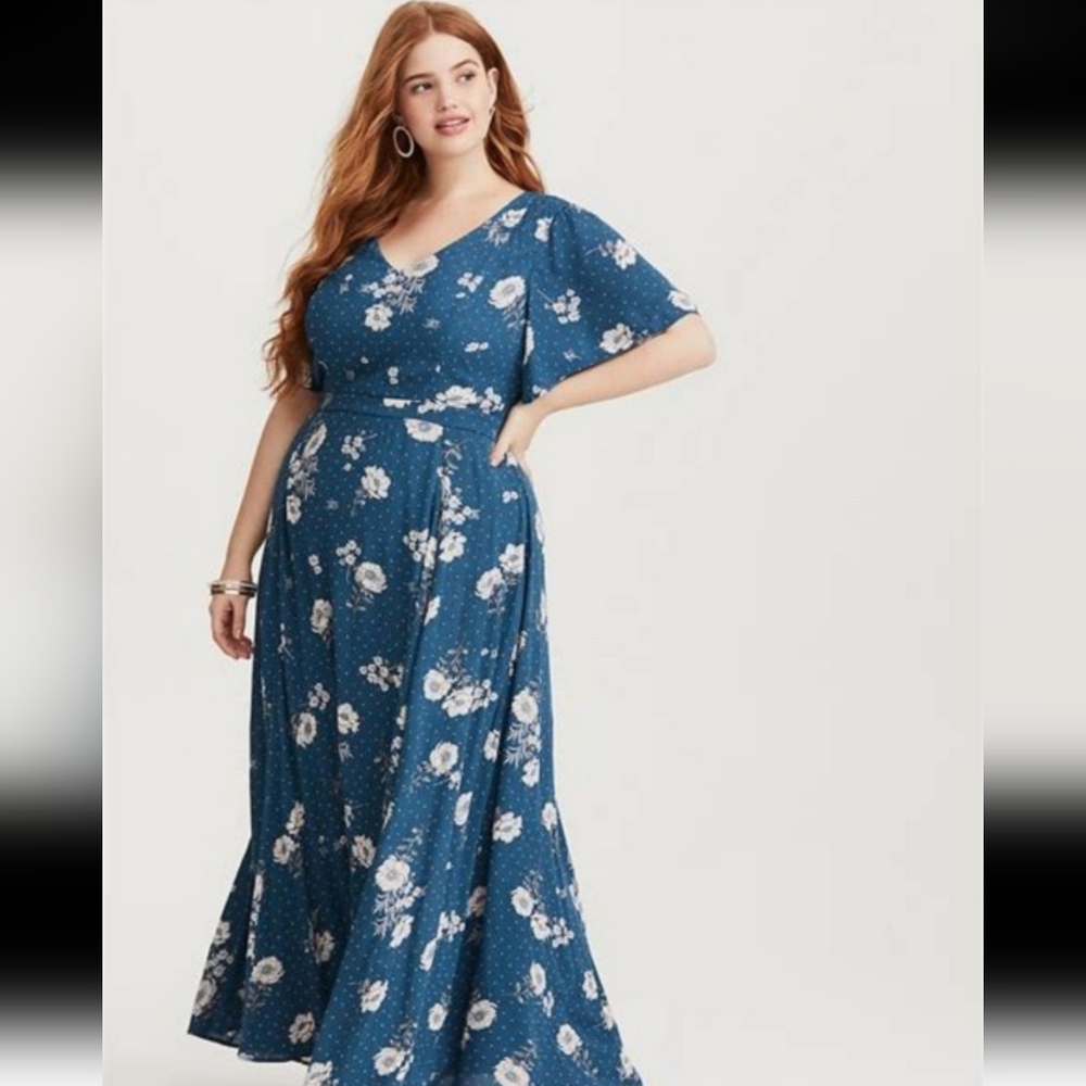 Torrid Floral Dots Flutter Maxi Dress